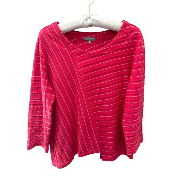HABITAT | Hot Pink Striped Asymmetrical Knit Shirt Top | Medium - Picture 1 of 7
